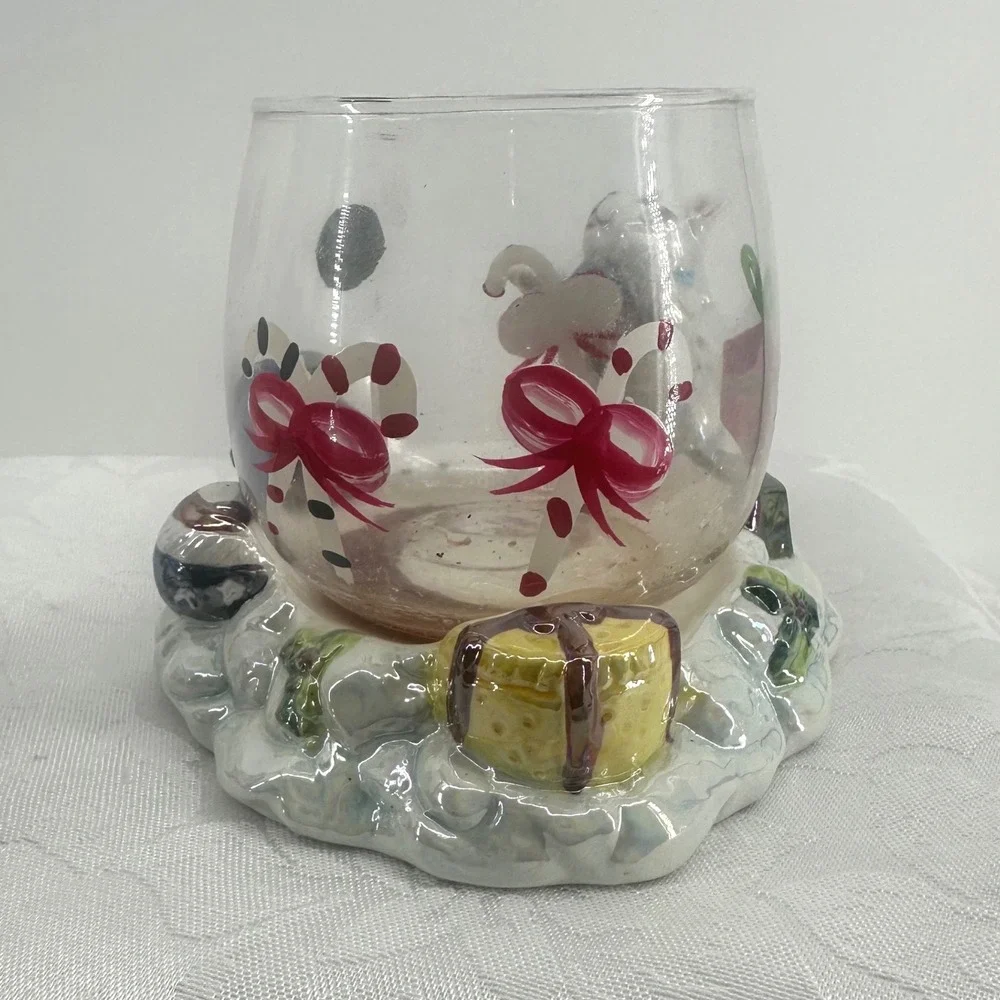 Unbranded Snowman Candle Holder Multicolor Good Ceramic Glass 2-Piece Holiday